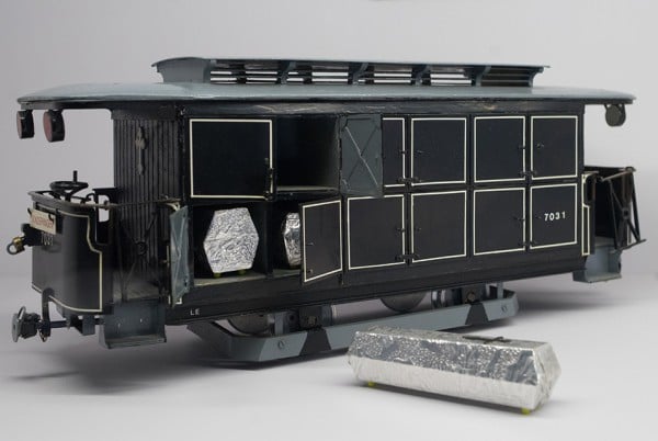 A scaled down model of a funeral train carriage from Vienna's Bestattungmuseum. Photo: Joe Klamar, courtesy AFP Photo.