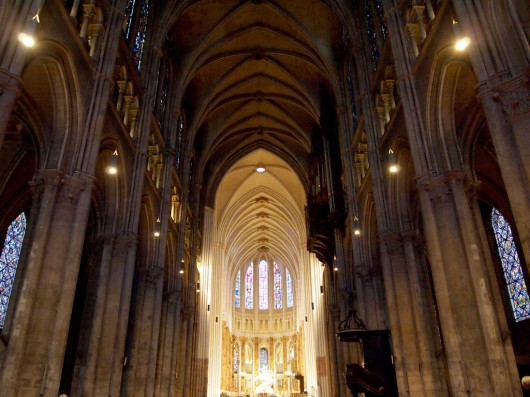 The difference between the restored and untouched sections of Chartres Cathedral. Photo: Sarah Karlson, via Flickr.