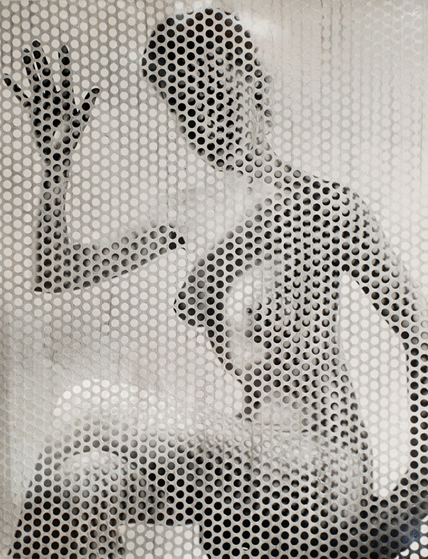 Nude Waving Behind Perforated Screen by Erwin Blumenfeld
