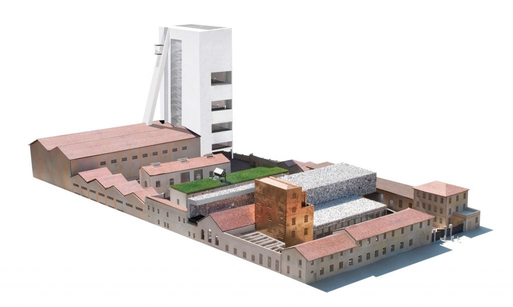 A rendering of Fondazione Prada Milan, designed by OMA. Courtesy of Fondazione Prada.
