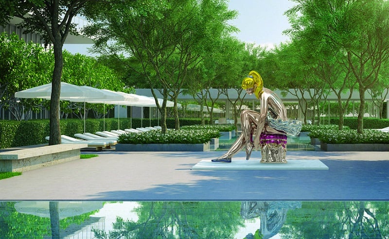An artist's rendition of the Koons Ballerina sculpture and the apartment complex. Courtesy of Oceana Bal Harbour.
