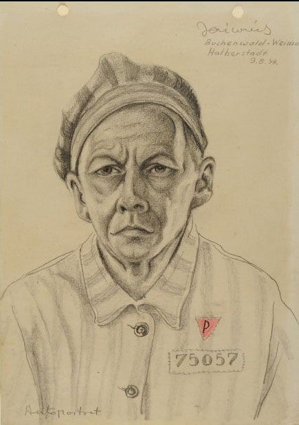 One of Franciszek Jaźwiecki's portraits of his fellow prisoners at the Auschwitz concentration camp. Courtesy of the Auschwitz-Birkenau State Museum. 