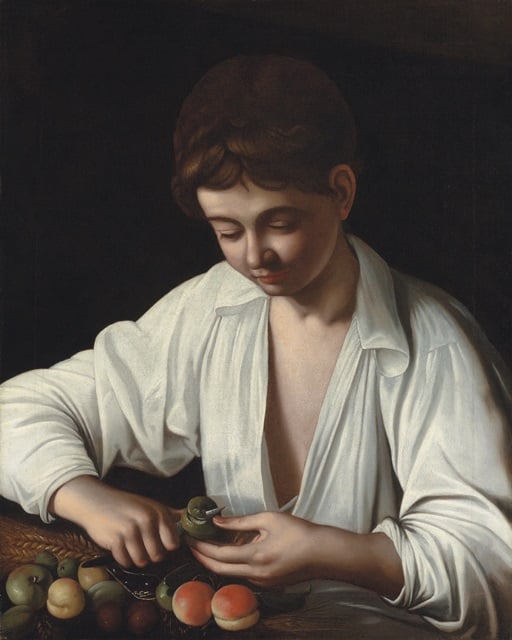 Michelangelo Merisi da Caravaggio, Boy Peeling a Fruit, oil on canvas