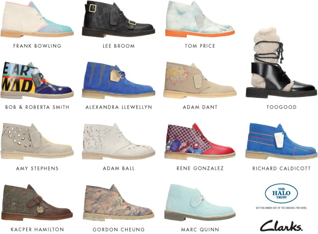 14 British artists will design limited edition Desert Boots. Courtesy of Clarks. 