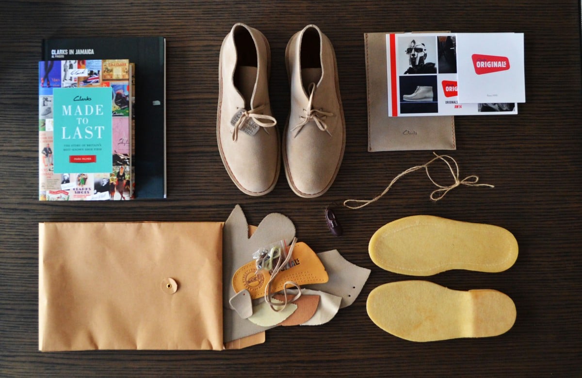 Contents of the ‘Inspiration Box’ given to each artist and designer. <br>Courtesy of Clarks.