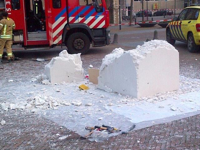 The remains of a failed street art project in which an artist nearly suffocated inside a sculpture. Photo courtesy of the Rotterdam Police Department.