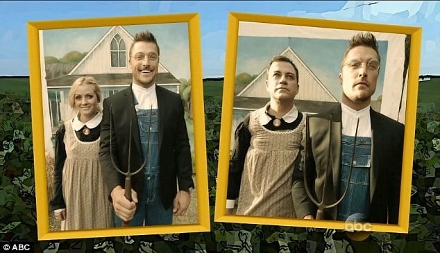 The Bachelor, starring real-life Iowa farmer Chris Soules, spoofs Grant Wood's American Gothic with Jimmy Kimmel.