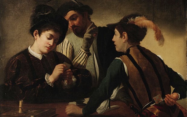 Caravaggio, The Cardshaps (1595). Formerly attributed to an anonymous follower of the artist. Photo: Sotheby's.