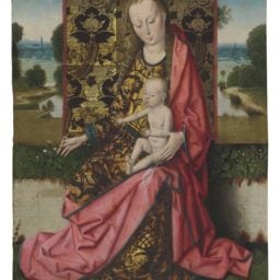 Circle of Dieric Bouts, The Virgin and Child before a gold brocaded cloth of honor
