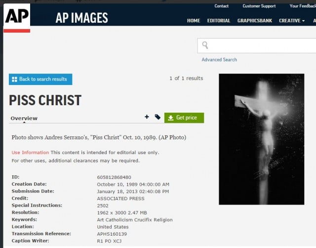 Andres Serrano's Piss Christ before it was removed from the AP website.