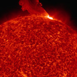 "NASA's project scientist for SDO likes to call this the trebuchet prominence, after the Medieval catapult that flung material during battle. This image was captured on February 24, 2011, when a moderate-sized solar flare occurred near the edge of the sun. Simultaneously, the sun blew out this gorgeous, waving mass of erupting plasma that swirled and twisted over a 90-minute period." Photo: NASA/SDO.