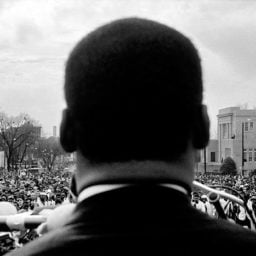 Stephen Somerstein, Martin Luther King Jr. looking out at the crowd at Montgomery. Now recreated in the Selma movie poster, the photographer snapped this shot by taking advantage of the moment. "You don’t ask people, you don’t discuss it, you just do it. . . . I had 30 seconds to take the photograph," he remembered. Photo: Stephen Somerstein.
