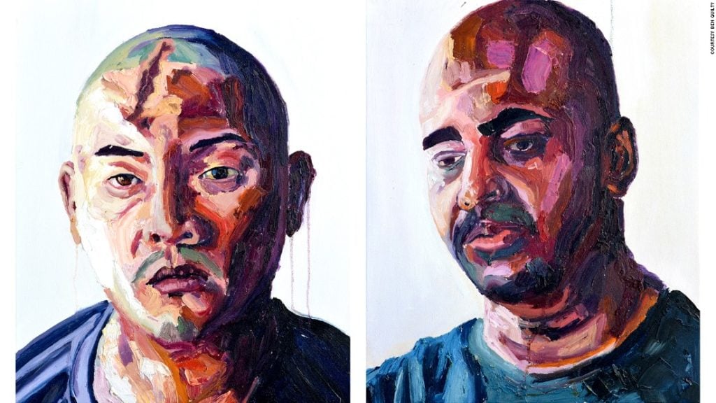 Myuran Sukumaran, self portrait and portrait of fellow death-row inmate Andrew Chan.