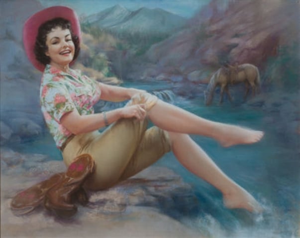 Cowgirl with toes in the stream by Zoe Mozert