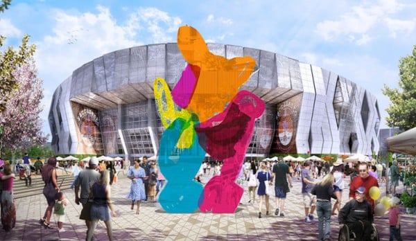 A rendering of Jeff Koon's Coloring Book sculpture at the Kings new arena. Photo: Sacramento Kings