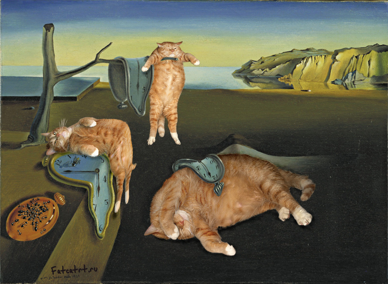 Salvador Dalí, The Persistence of Memory(1931) with three felines. Photo: Fat Cat Art
