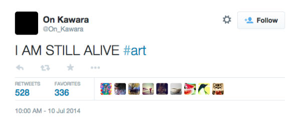 Tweet from @on_kawara, from the day of the artist's death