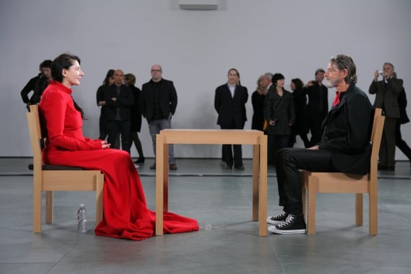 Marina Abramovic and Ulay reunite at the MoMA during her retrospective <em>The Artist Is Present</em>. Photo by Scott Ruddl.
