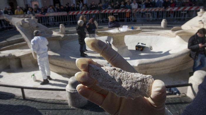 A fragment from the damaged fountain. Photo: Claudio Peri/AP