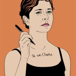 María María Acha-Kutscher, response to the Charlie Hebdo killings, Paris, 2015, part of "Indignadas (Outraged Women)."