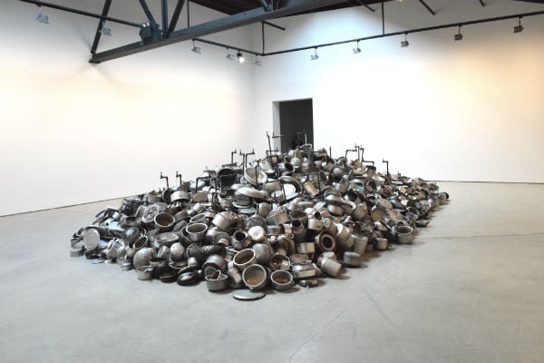 Subodh Gupta's This is not a fountain (2011-2013) at Hauser & Wirth