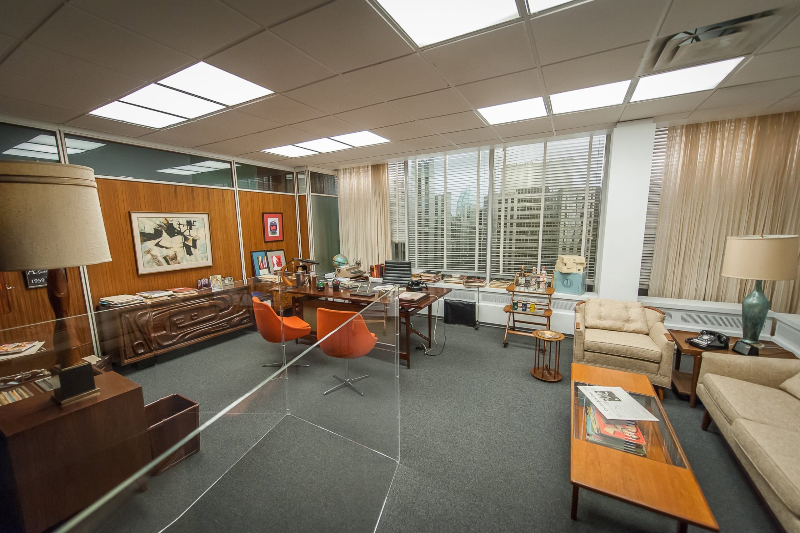 The Mad Men office set on view at the Museum of the Moving Image.