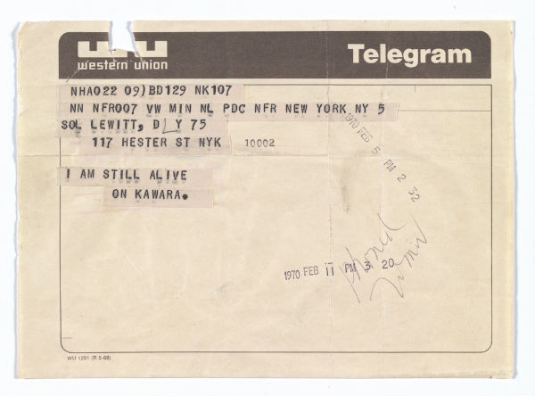 On Kawara, <em>Telegram to Sol LeWitt, February 5 </em> (1970)