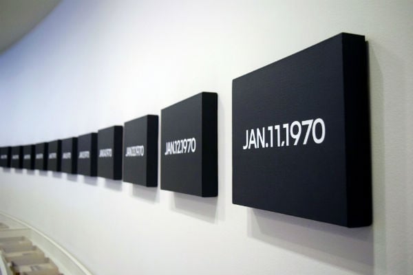 On Kawara's "Today" paintings, installed at the Guggenheim