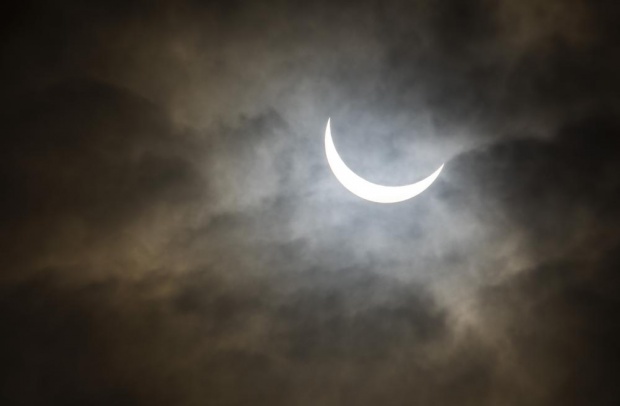The solar eclipse, March 20, 2015, as seen in Backwell, Somerset, UK.  Photo: REX.