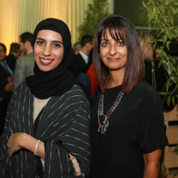 Khulood Khaldoon Al Atiyat (left) and UAE Pavilion Coordinating Director Laila Binbrek Photo: Neville Hopwood, Getty Images. Courtesy Alserkal Avenue.