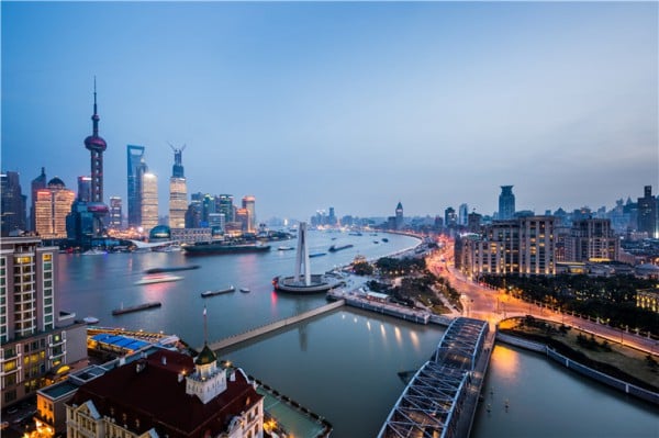 West bank of the Huangpu River in Shanghai, China.