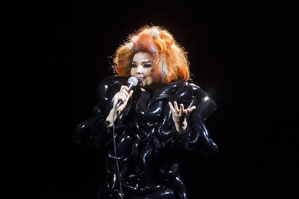 Bjork performs at the Roskilde Festival in Roskilde on July 8, 2012. Photo courtesy Malte Kristiansen/AFP/Getty Images.