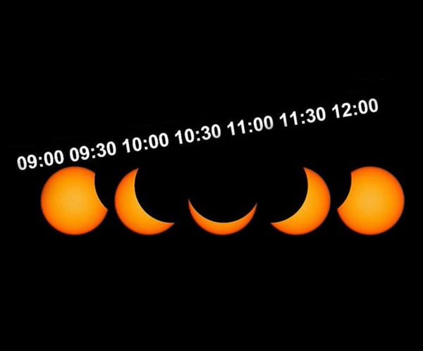 View of the solar eclipse from 11:30 GProgress of the Total Eclipse seen from Europe on March 20 Photo: NASA