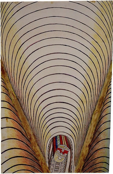 Martín Ramírez, Untitled (Train and Tunnel) (circa 1950). Photo: Ricco/Maresca Galleries.