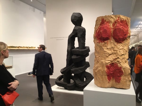 Sculpture by Georg Baselitz at Thaddaeus Ropac in the "Night Fishing" contemporary art section of TEFAF. Photo:  Coline Milliard.