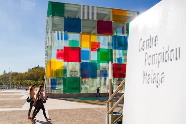 The Centre Pompidou Málaga, with a façade intervention by Daniel BurenPhoto via: Traveller