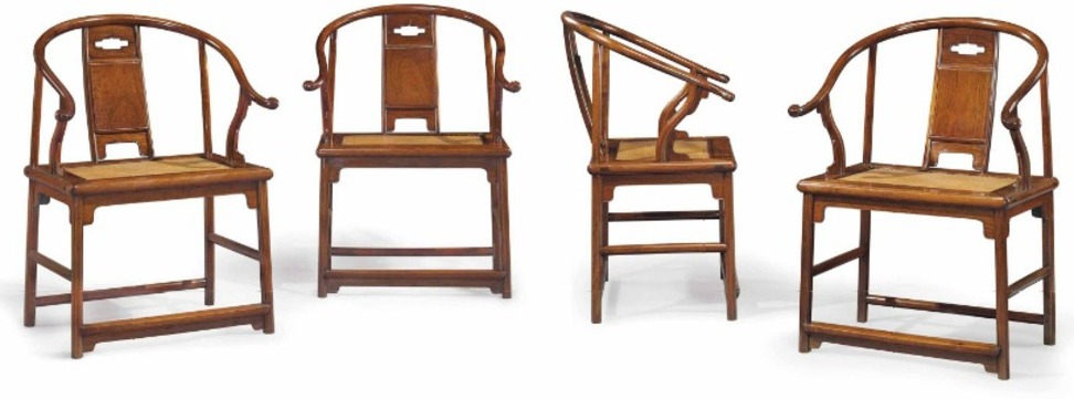 A set of four 17th-century Ming huanghuali horseshoe-back quanyi armchairs that sold for $9.68 million from the collection of Robert Hatfield Ellsworth. Photo: Christie's.