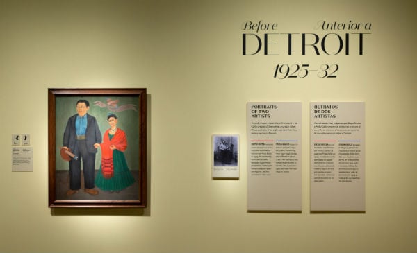 Install view of the "Before" gallery of "Diego and Frida in Detroit," with Frida Kahlo, Frieda and Diego Rivera (1931)