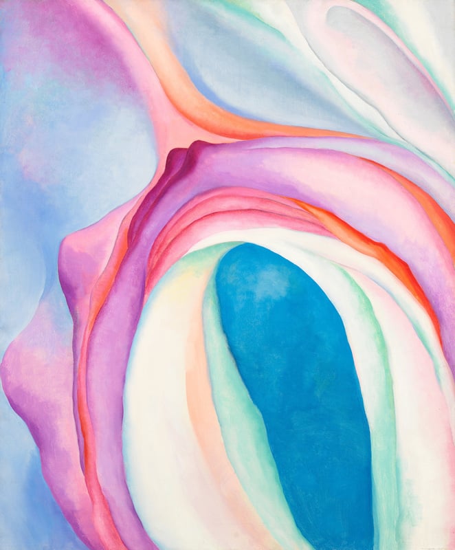Georgia O'Keeffe, Music, Pink and Blue No. 2, 1918, oil on canvas. © 2014 Georgia O'Keeffe Museum/ Artists Rights Society (ARS), New York
