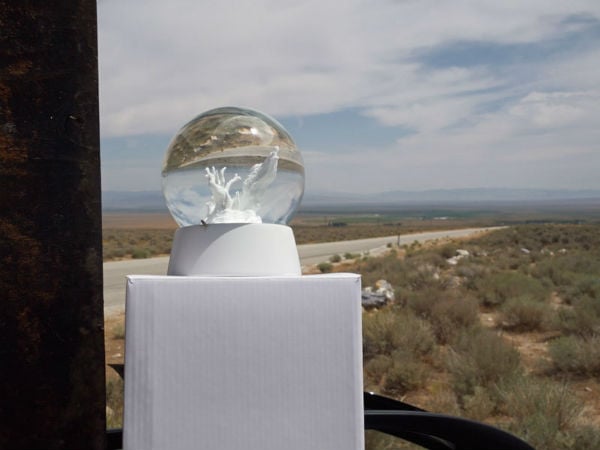 A snow globe, sole as part of Jeff Weiss's "Prometheus" project