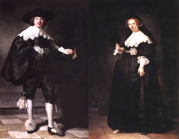 Rembrandt, Portrait of Marten Soolmans (left) and Portrait of Oopjen Coppit (right), (1634)Photo via: La Tribune de l’Ar