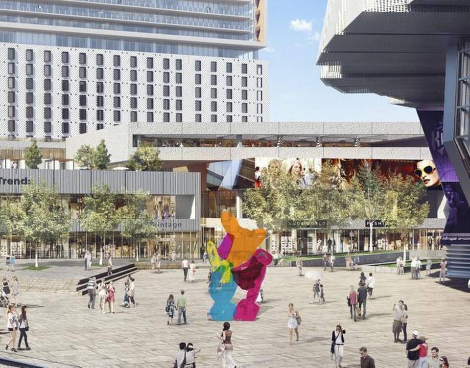 A rendering of Jeff Koon's Coloring Book sculpture at the Kings new arena. Photo: Sacramento Kings.