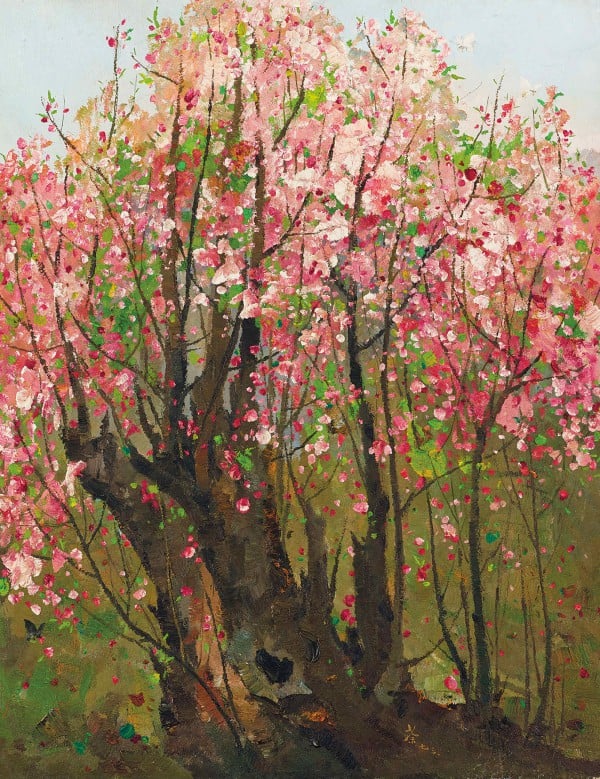 Wu Guanzhong “Plum Blossoms”  (1973) sold for HK$66.8 million/ US$8.6 million to an Asian collector becoming the top art lot at Sotheby's Hong Kong this Spring. Image courtesy Sotheby's HK.