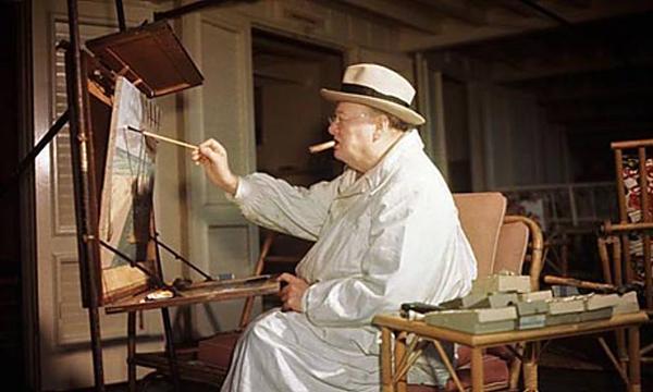 Winston Churchill painting in his studio at Chartwell.
