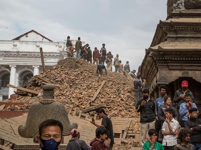 A collapsed temple in Basantapur Durbar Square, Kathmandu, Nepal, following the earthquake. Photo: Getty Images