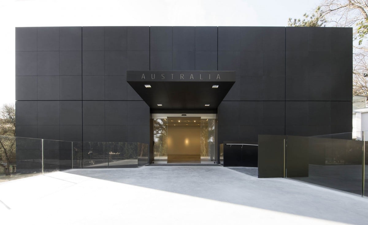 Front entrance of the new Australian Pavilion, at the Venice Biennale, designed by Denton Corker Marshall. Photo: John Gollings, courtesy the Australia Council for the Arts.