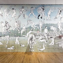 Jim Shaw, Mississippi River Mural, 2013, acrylic on muslin. Courtesy the artist and Blum & Poe, Los Angeles.