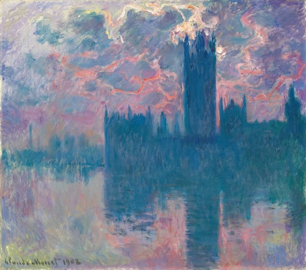 Claude Monet, Le Parlement, soleil couchant (The Houses of Parliament, at Sunset), 1900–1901. Courtesy Christie's.