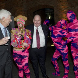 Victor Greene and Arnold Lehman with performers by Olek. Photo: Elena Olivia.