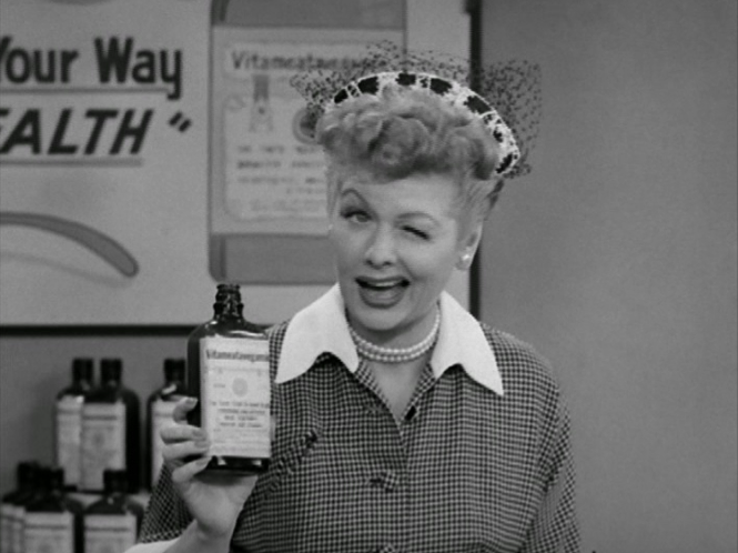 Lucille Ball hawks Vitameatavegamin on I Love Lucy.